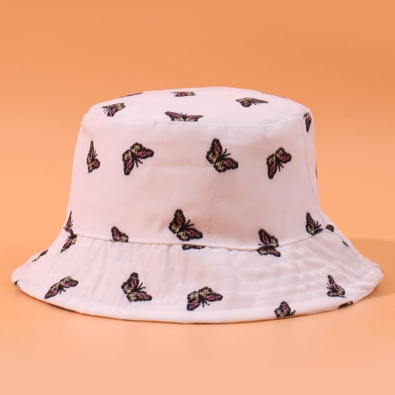 

Butterfly Print Bucket Hat, White