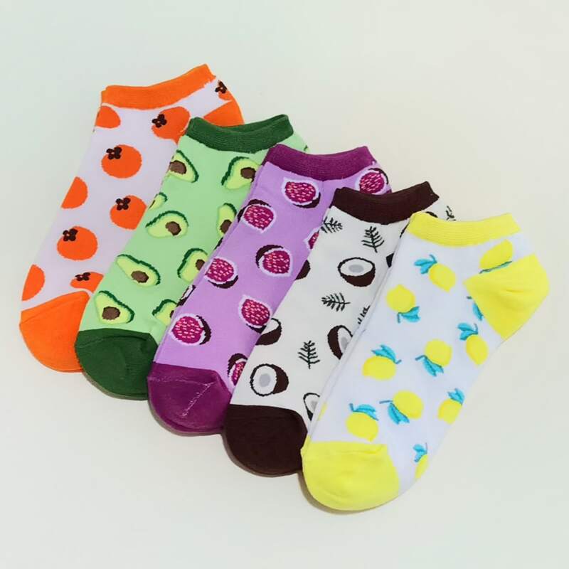 

5pairs Fruit Print Ankle Socks, Multicolor