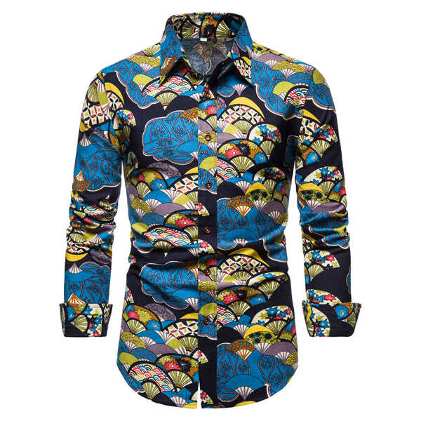 

Men Graphic Print Curved Hem Shirt, Multicolor