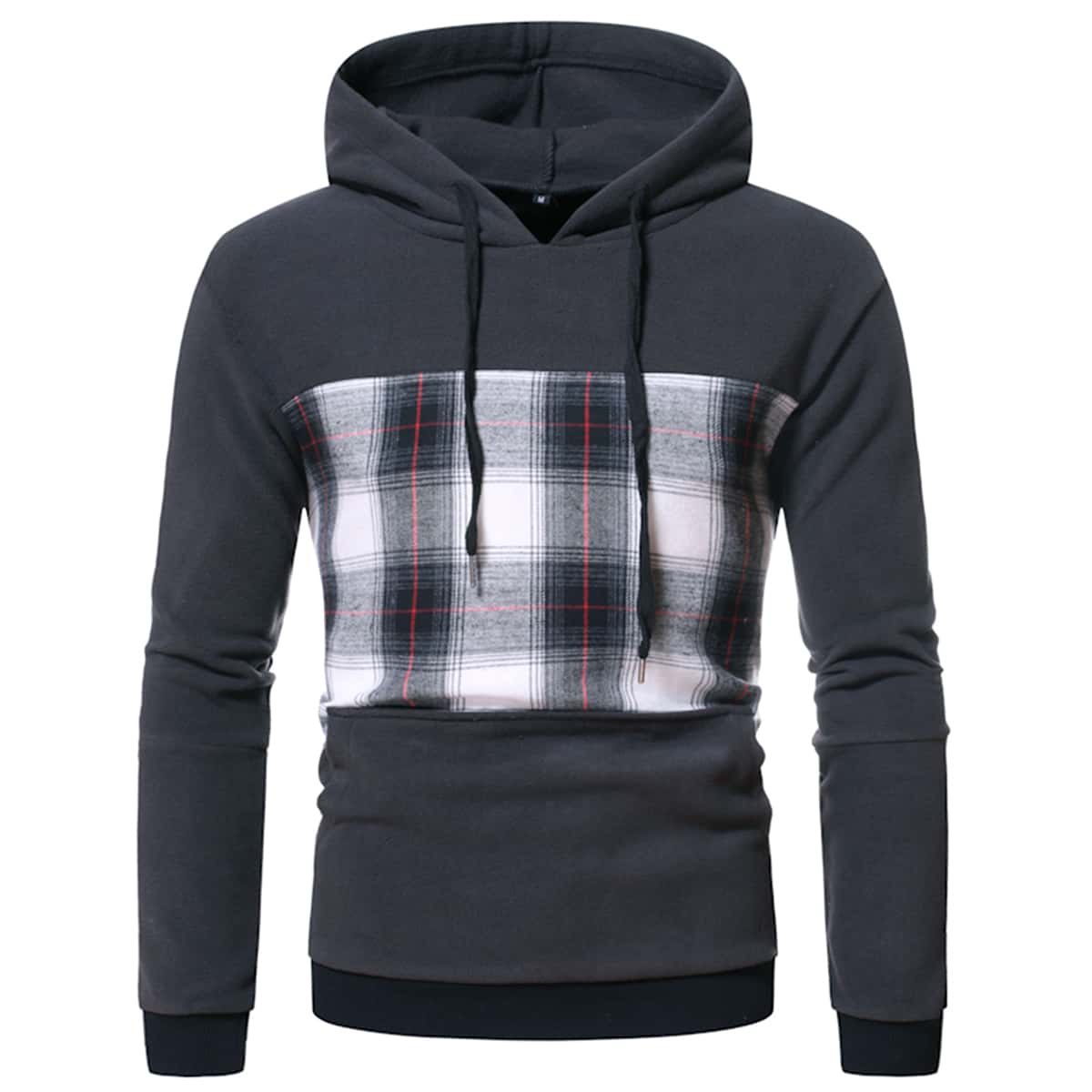 

Guys Tartan Panel Kangaroo Pocket Drawstring Hoodie, Multicolor