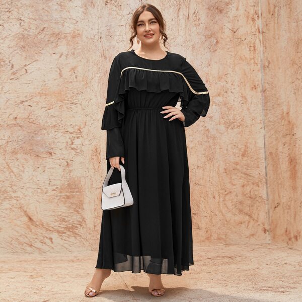 

Plus Ruffle Chiffon A-line Dress, Black