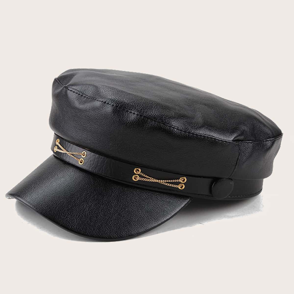 

Chain Decor Baker Boy Cap, Black