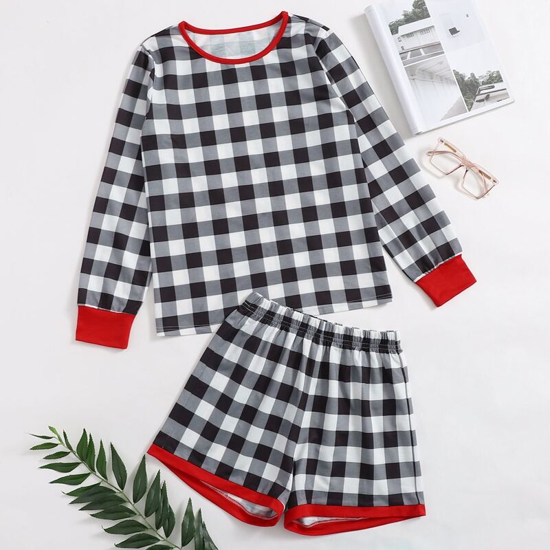 

Gingham Contrast Binding PJ Set, Multicolor