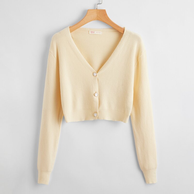 

Solid Button Front Cardigan, Beige