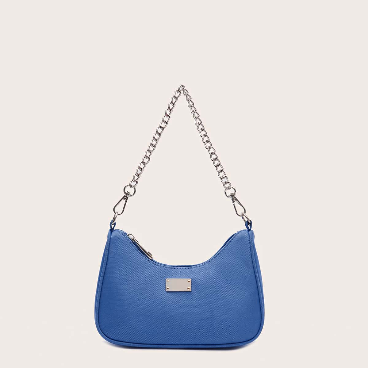 

Solid Chain Baguette Bag, Blue