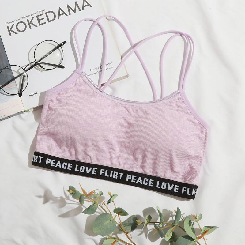 

Letter Strap Crisscross Back Bralette, Lilac purple