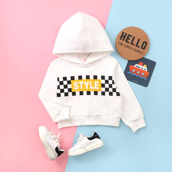 

Toddler Girls Checkerboard & Letter Graphic Hoodie, White