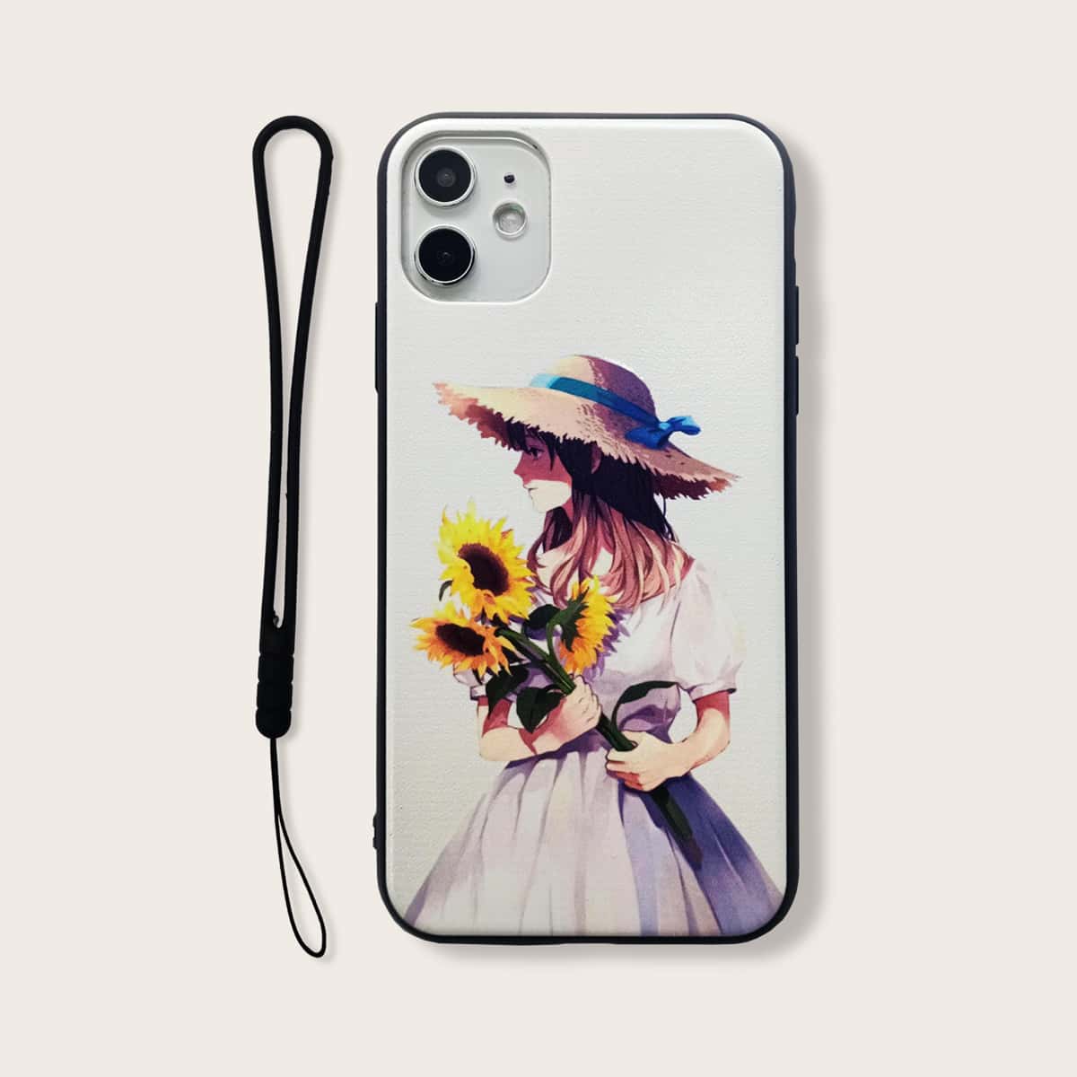 

Girl & Flower Print iPhone Case With Lanyard, Multicolor