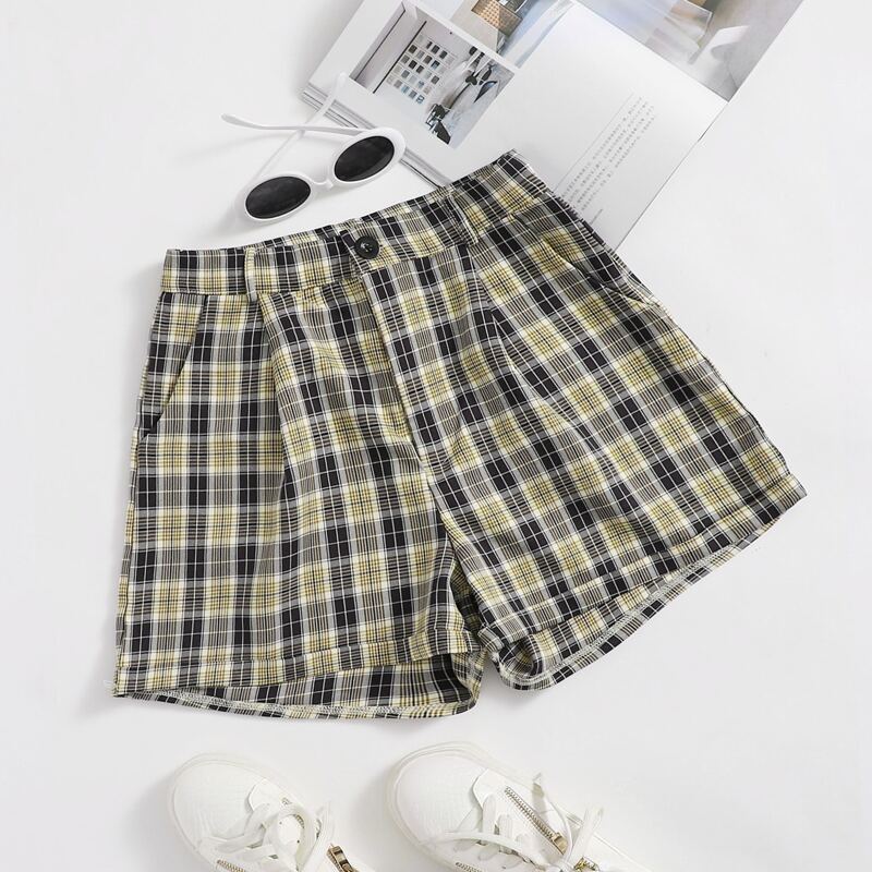 

Button Fly Plaid Shorts, Multicolor