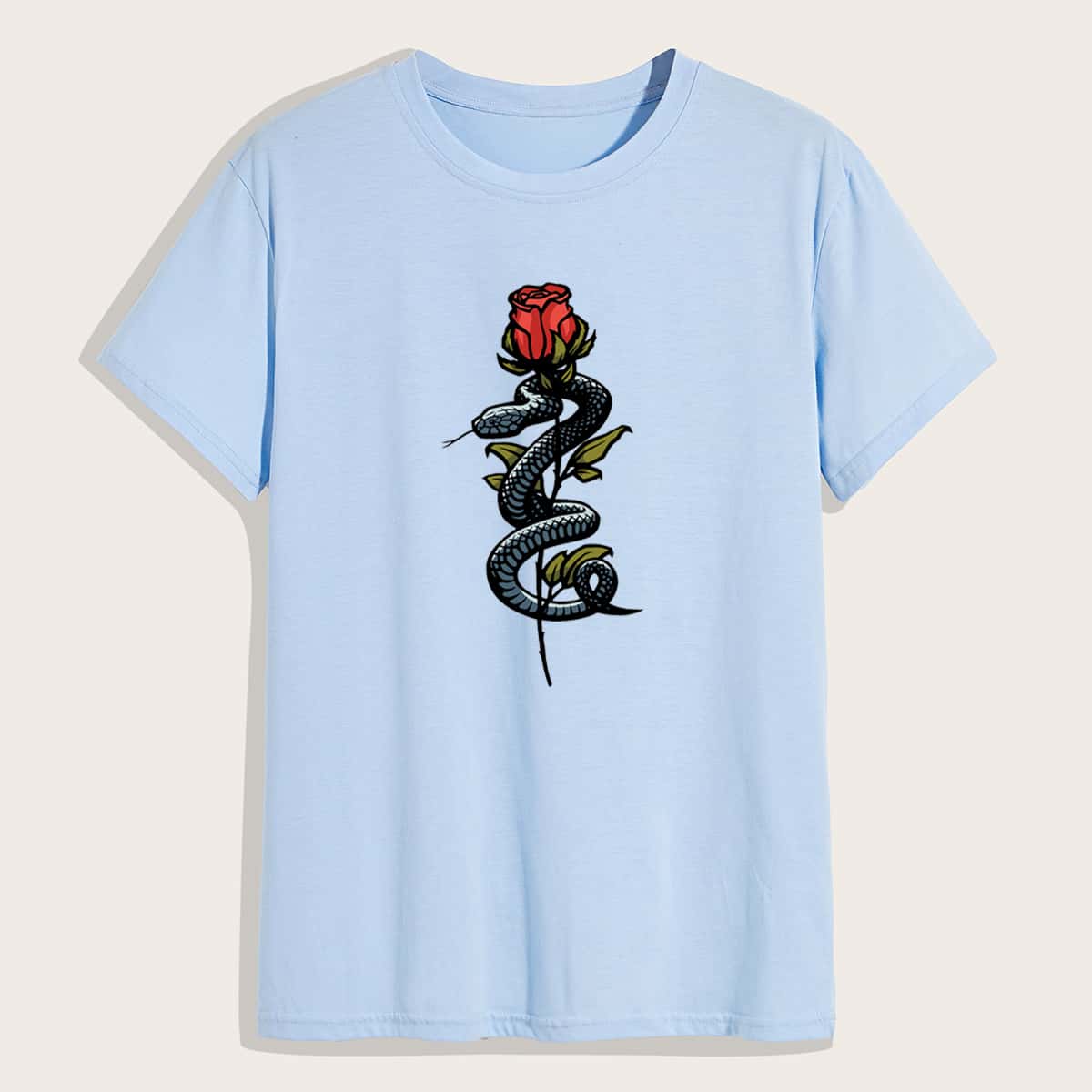 

Guys Snake & Rose Graphic Tee, Baby blue