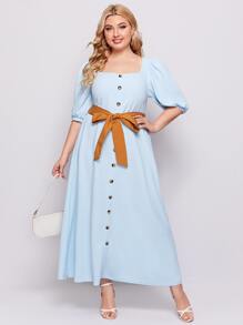 SHEIN Omgiven Elegant Plus Size Klänning - Babyblå - Visa 1