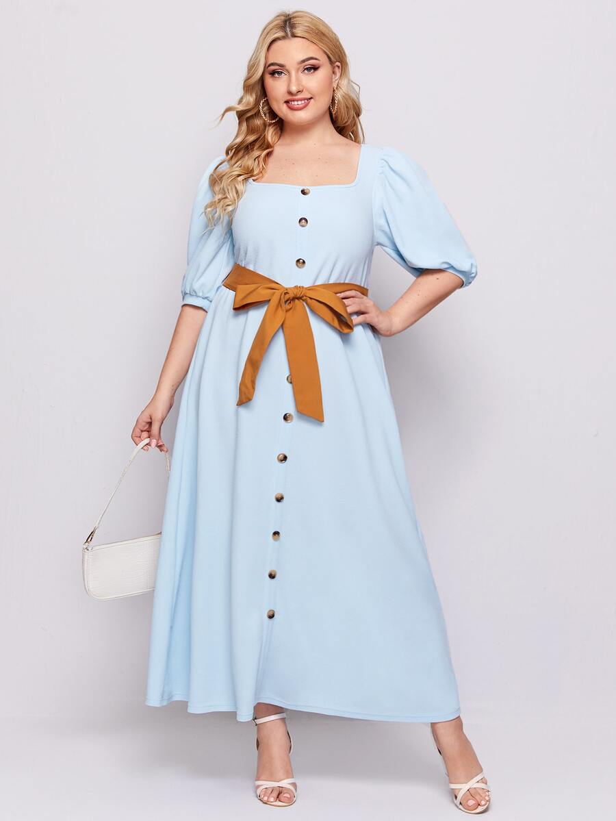 SHEIN Omgiven Elegant Plus Size Klänning - Babyblå - Visa 1