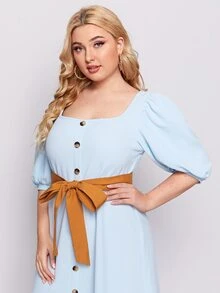 SHEIN Omgiven Elegant Plus Size Klänning - Babyblå - Visa 4