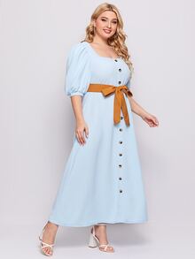 SHEIN Omgiven Elegant Plus Size Klänning - Babyblå - Visa 5