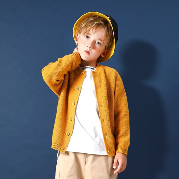 

Boys Button Front Drop shoulder Cardigan, Mustard yellow