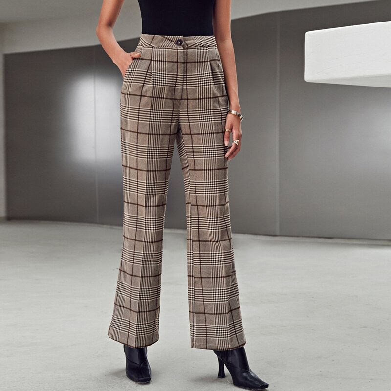 

Slant Pocket Plaid Wide Leg Pants, Multicolor