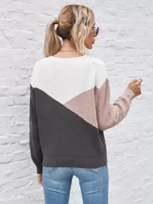 SHEIN LUNE Color Block Drop Shoulder Sweater,Long Sleeve Tops