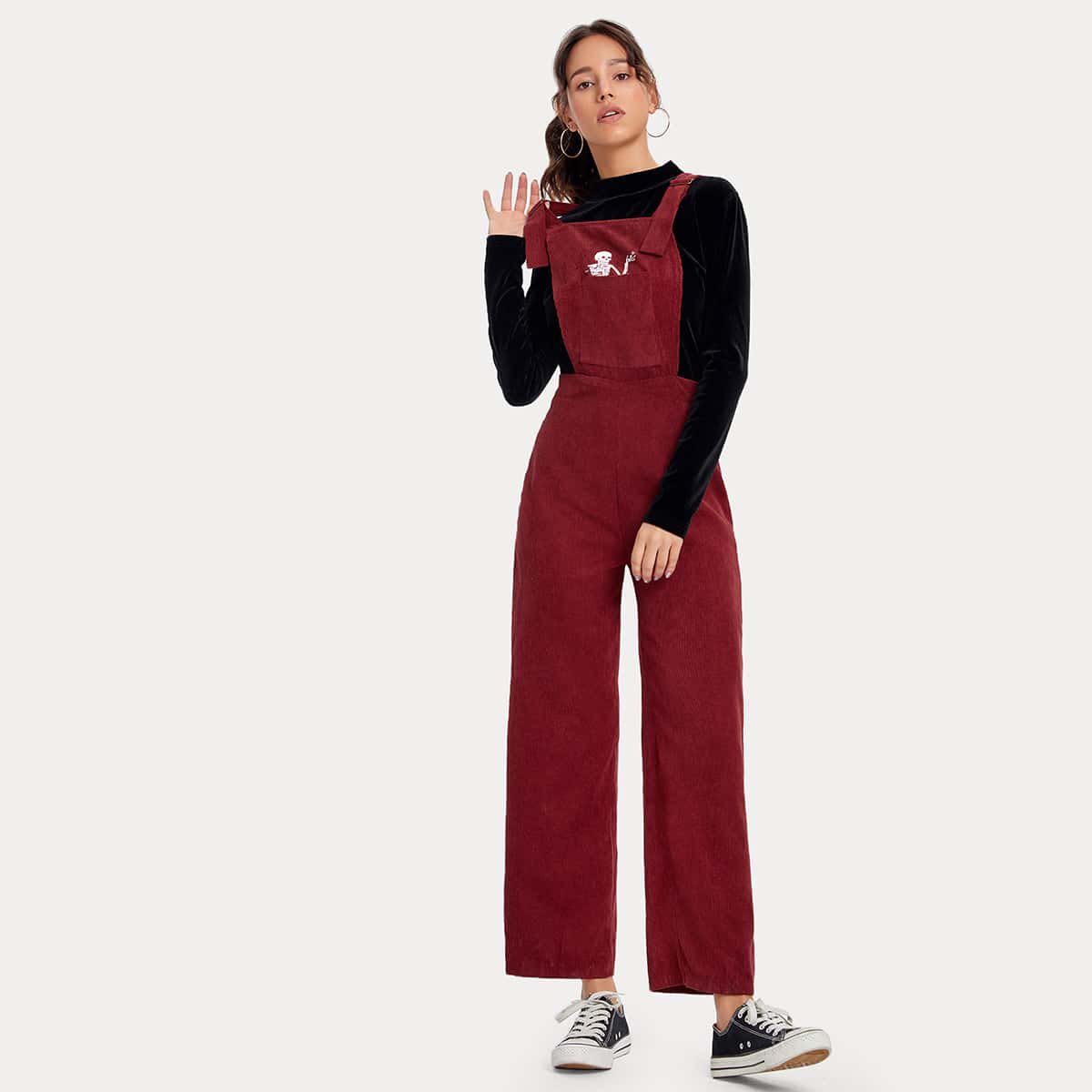 

Corduroy Skull Graphic Jumpsuit, Burgundy
