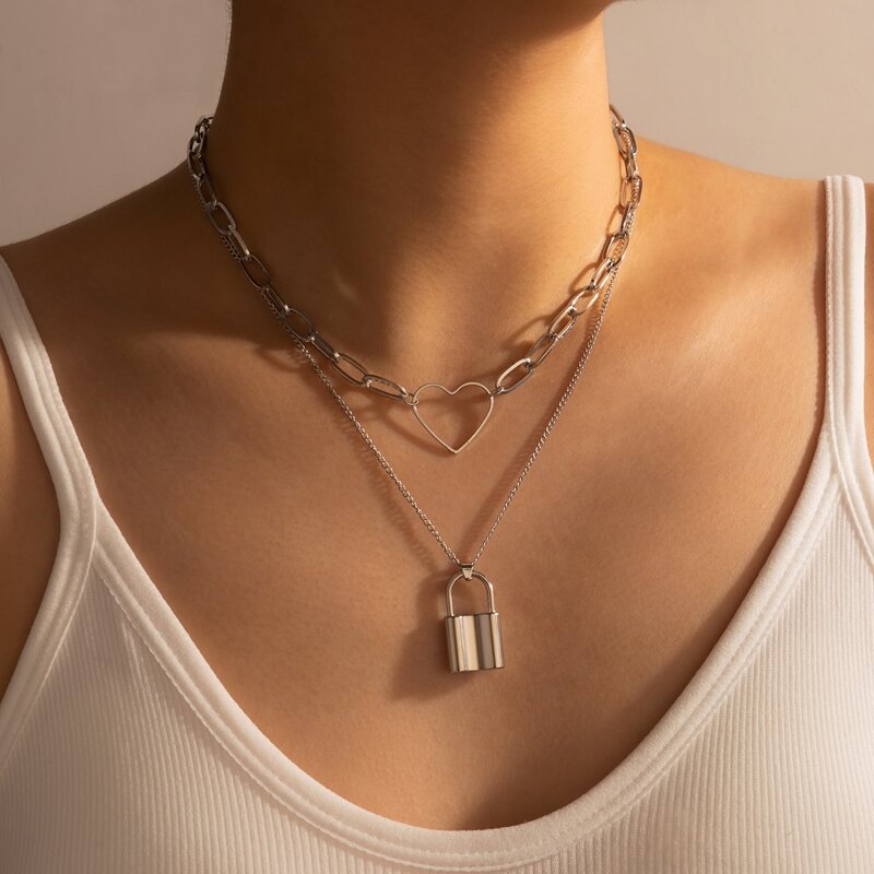 

Heart Layered Chain Necklace, Silver