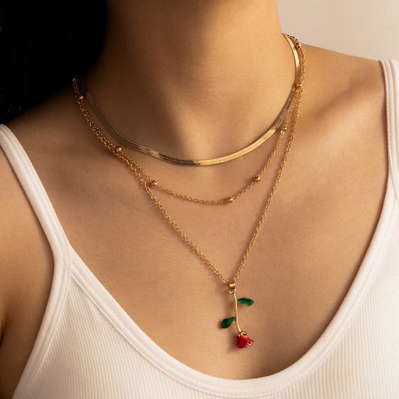

Flower Charm Layered Necklace, Multicolor