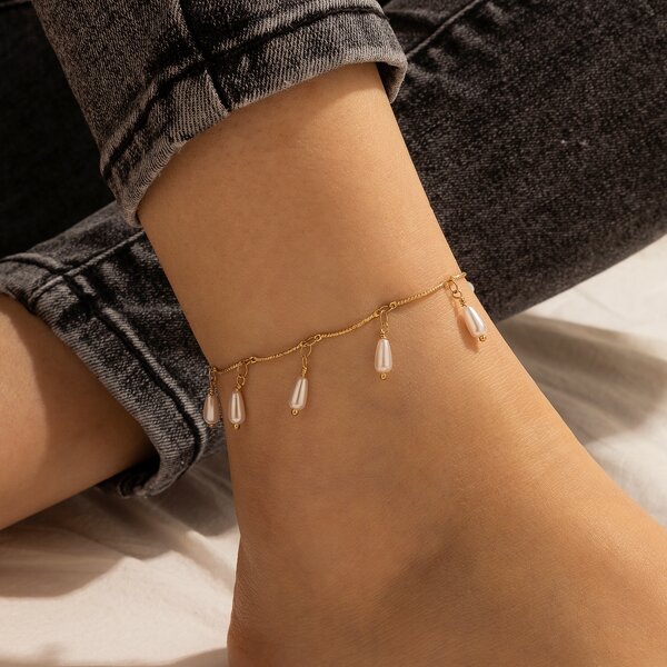 

Faux Pearl Decor Anklet, Gold