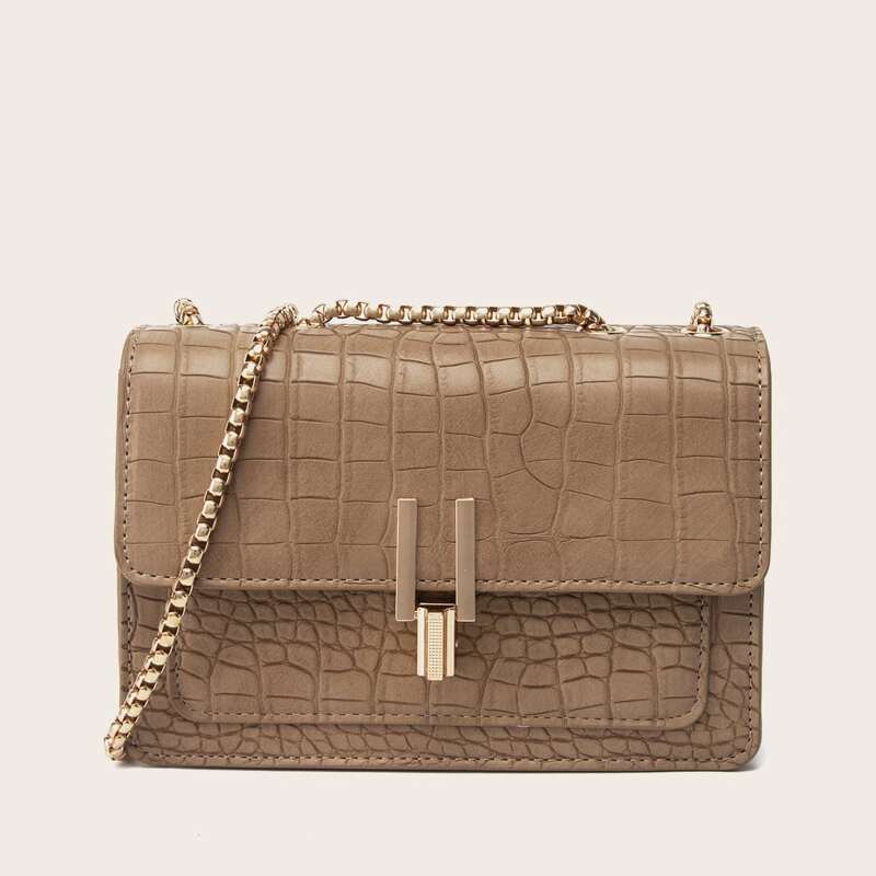 

Croc Embossed Flap Shoulder Bag, Coffee brown
