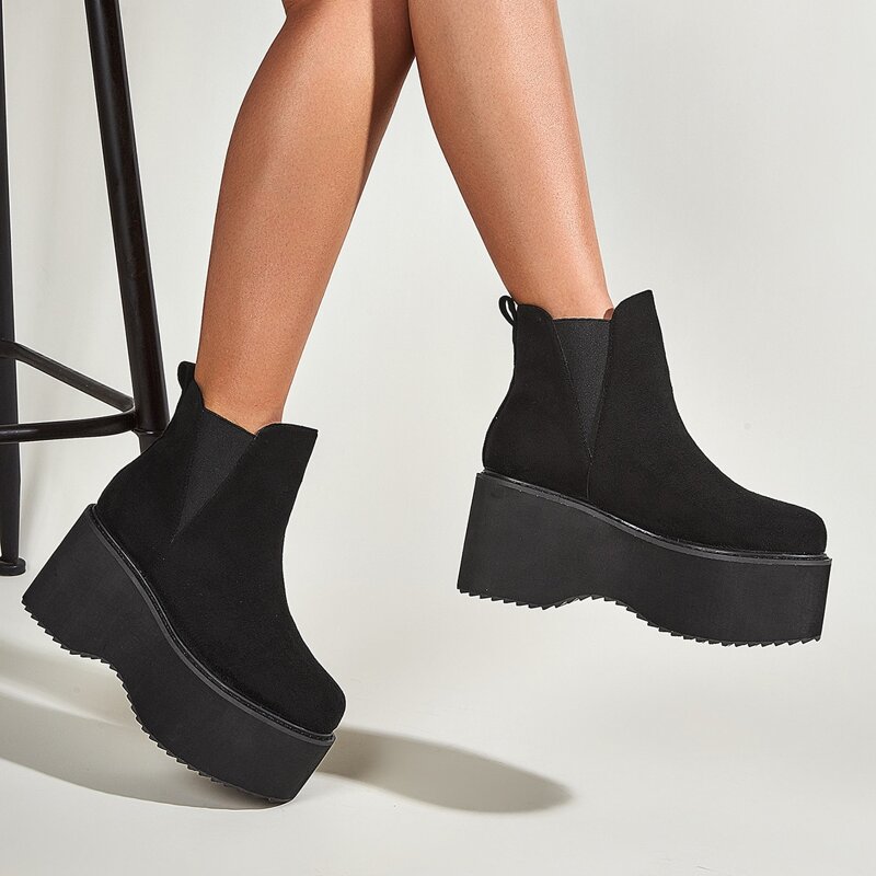 

Suede Wedge Chelsea Boots, Black