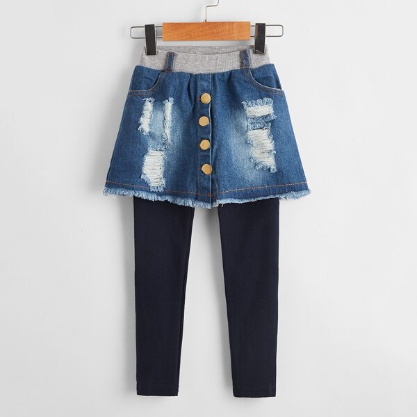 

Toddler Girls Ripped Washed Combo Pants, Multicolor