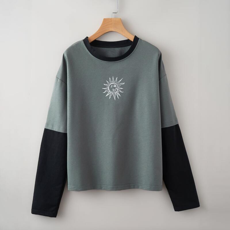 

2 In 1 Sun Graphic Oversized Tee, Grey