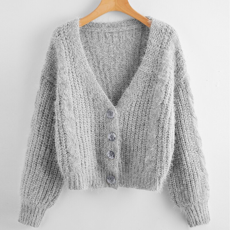 

Button Up Fluffy Knit Cardigan, Light grey