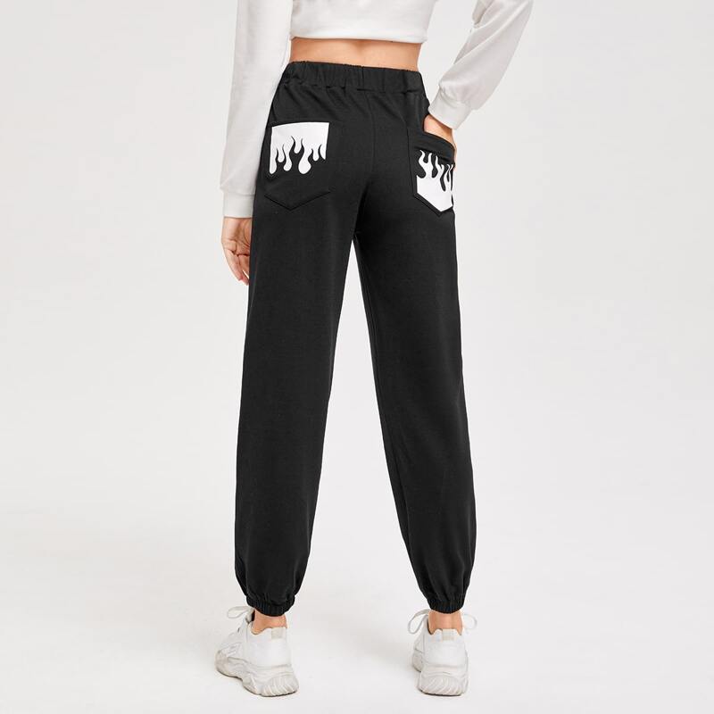 Graphic Print Joggers, Black