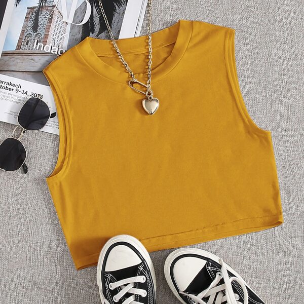 

Plus Solid Crop Tank Top, Mustard yellow