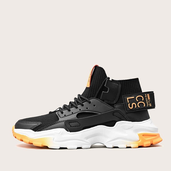 

Men Lace Up Decor High Top Chunky Sneakers, Black