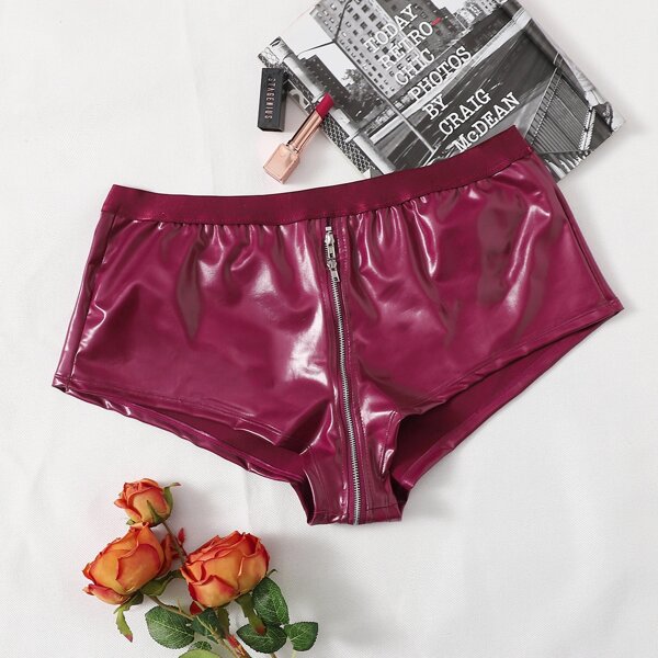 

Plus PU Zip-up Panty, Burgundy