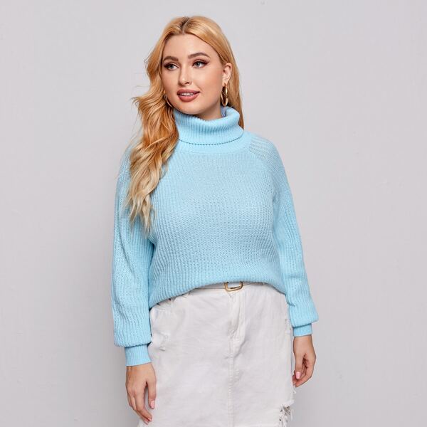 

Plus Funnel Neck Raglan Sleeve Sweater, Pastel mint green