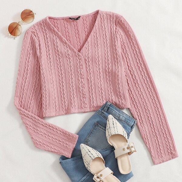 

Plus Button Up Crop Top, Baby pink