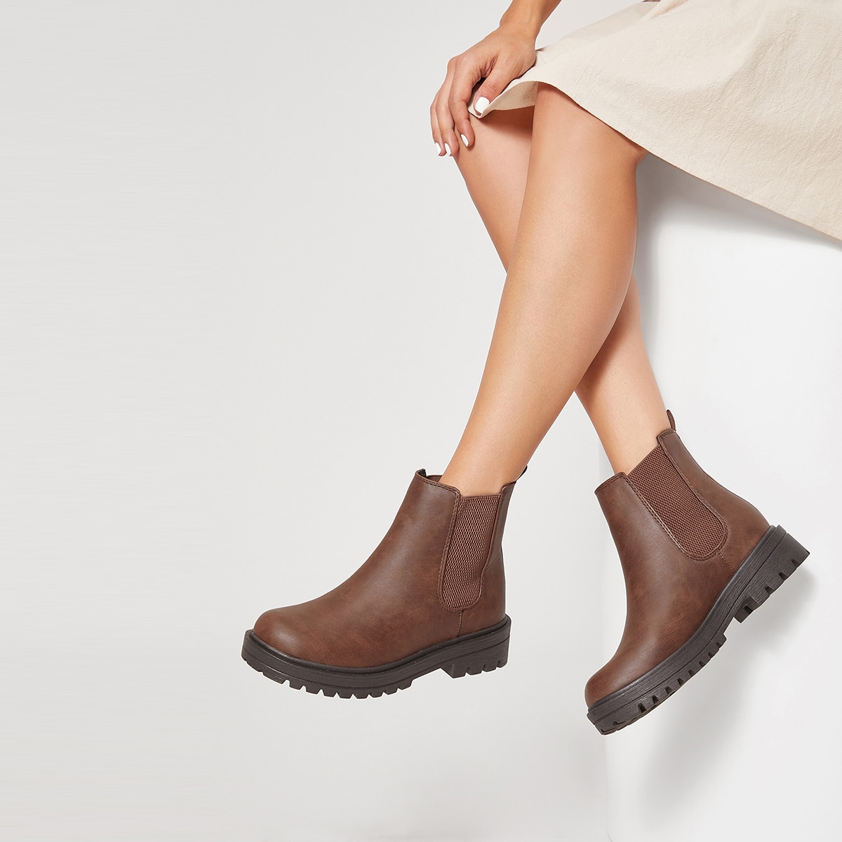Image of Faux Leather Lug Sole Chelsea Boots