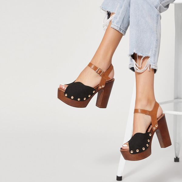 

Vegan Suede Wooden Beaded Ankle Strap Heels, Multicolor