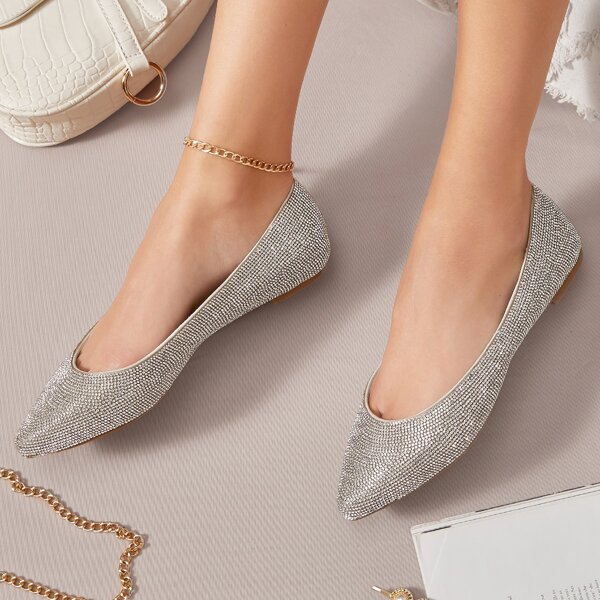 

Faux Crystal Slip-On Ballerina Flats, Silver