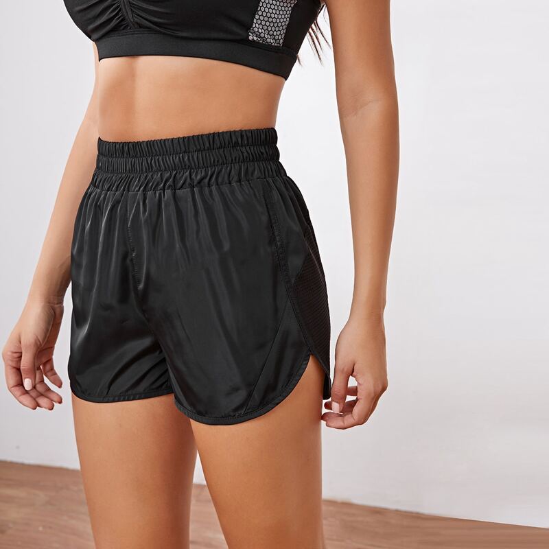 

Hollow Out Solid Sports Shorts, Black
