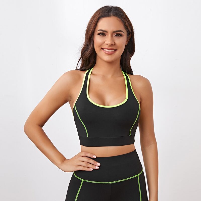 

Medium Support Contrast Binding Racer Back Sports Bra, Black