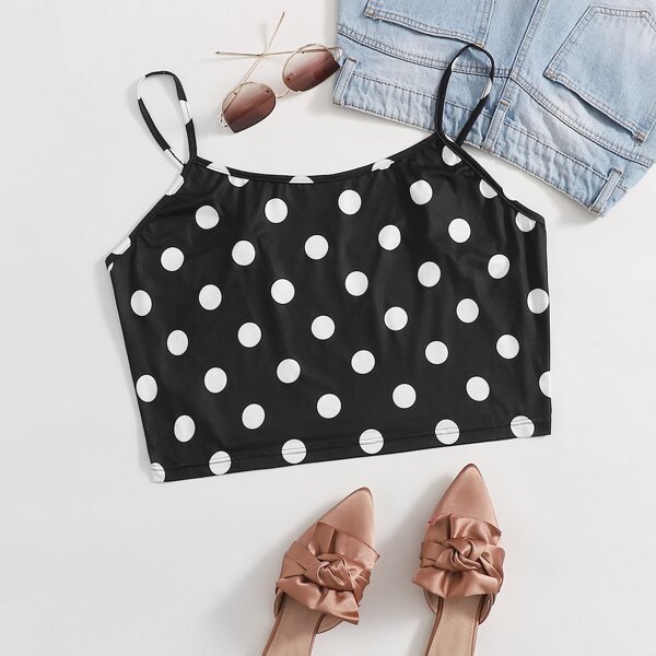 

Plus Polka Dot Crop Cami Top, Black