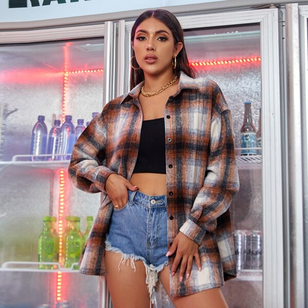 

Plaid Button Through Oversized Overshirt, Multicolor