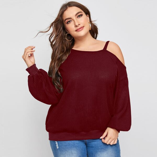 

Plus Asymmetrical Neck Drop Shoulder Sweatshirt, Maroon