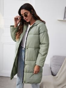 Solid Zip Up Hooded Padded Coat