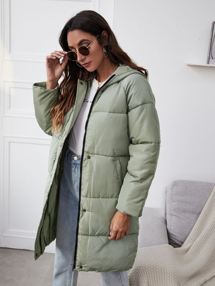 Solid Zip Up Hooded Puffer Coat | SHEIN USA