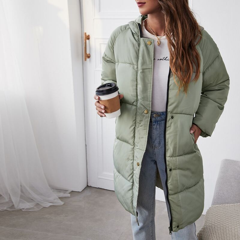 

Solid Zip Up Hooded Puffer Coat, Mint green