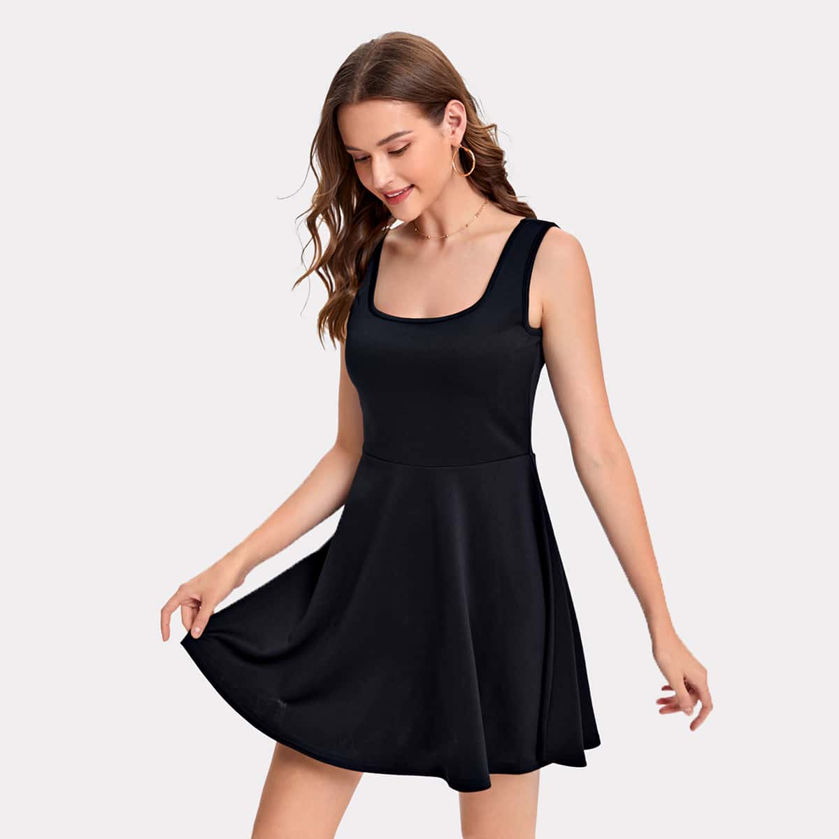 

Solid Flared Dress, Black