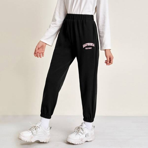 

Girls Letter Graphic Sweatpants, Black