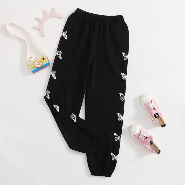 

Girls Butterfly Print Sweatpants, Black